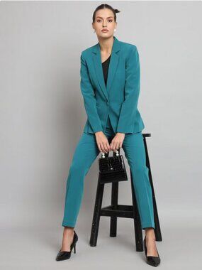 Worthington Two Piece Career Pant Suit Teal Green  Curvy Fit    12